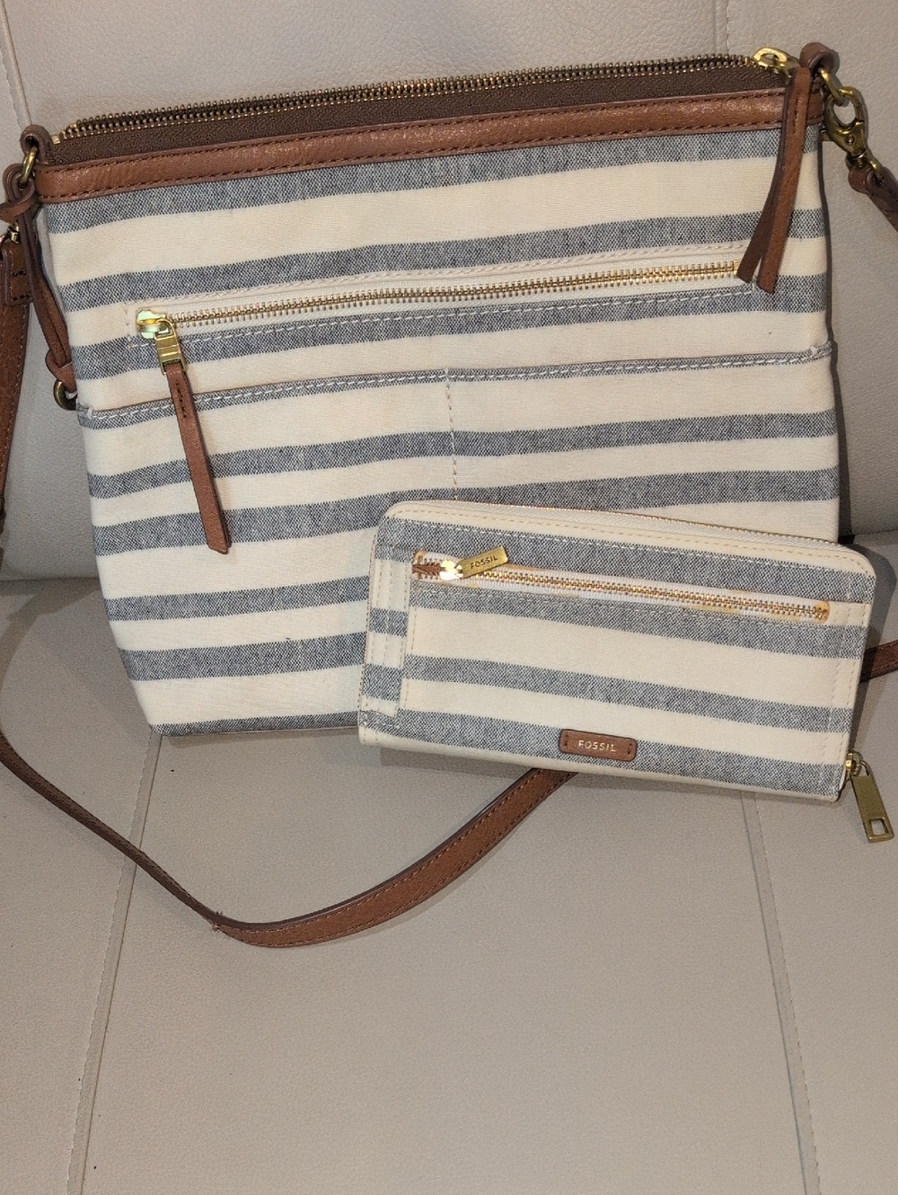 Fossil Fiona Striped Nautical Crossbody and Wallet